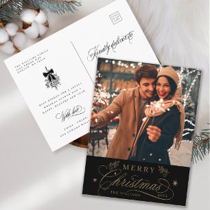 Foto av guld & Black Romantic God jul Vykort