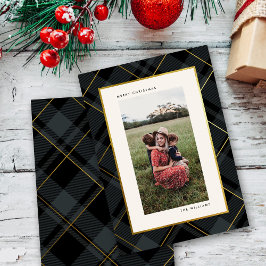 Foto av guld och Mörk grönt Tartan God jul Julkort