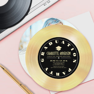 Foto av guld/vinylpost Studenten Inbjudningar