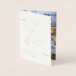 Foto av guldfoil God jul Calligraphy Doves Photo Folierat Kort