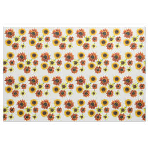 Foto av Gult Orange Solblommor Blommigt Fabric Tyg