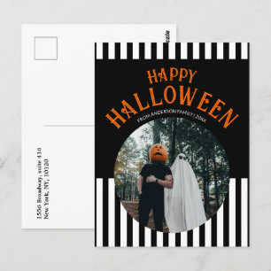 Foto av happy halloween Black and White Stripe Vykort