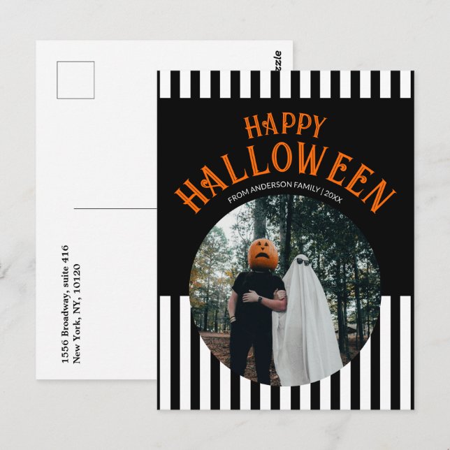 Foto av happy halloween Black and White Stripe Vykort (Fram/baksida)