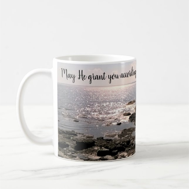 Foto av havet med inspirerande bibelvers kaffemugg (Vänster)