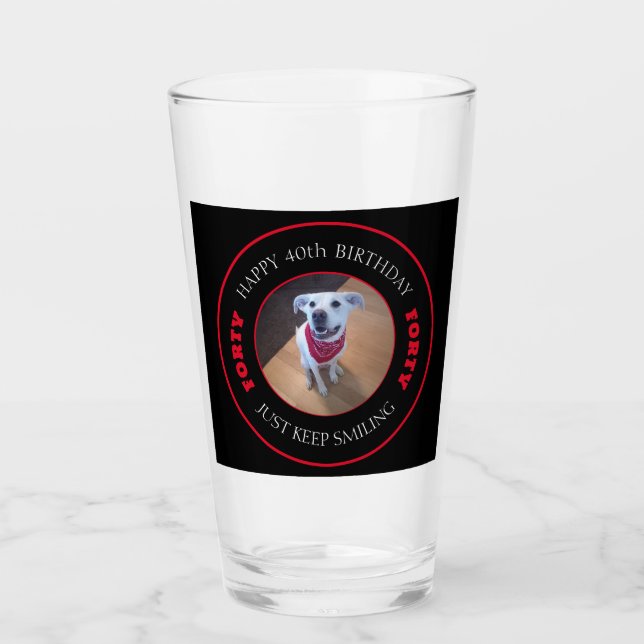 Foto av Hund Smiling Birthday 40 Black and Red Glaskopp (Framsida)