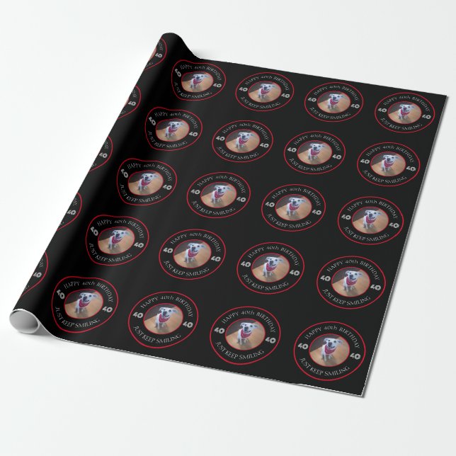 Foto av Hund Smiling Birthday 40 Black and Red Presentpapper (Utrullad)