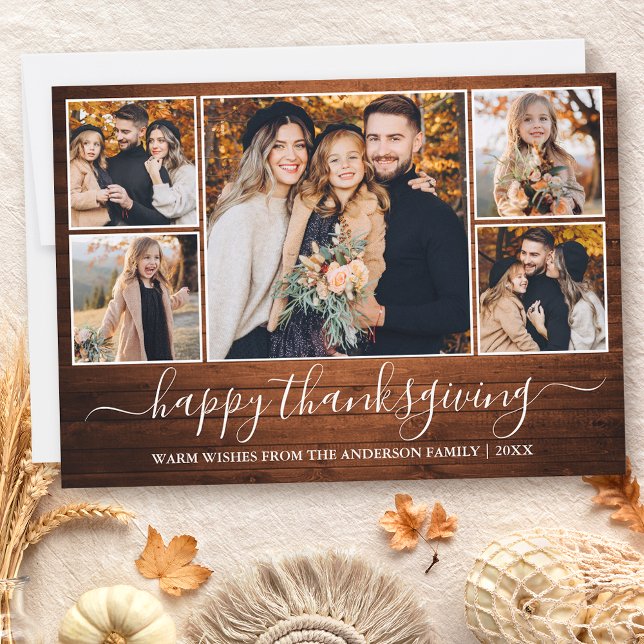 Foto av kalligrafi Happy thanksgiving Wood 5 Julkort (Customize to add text to back of card.)