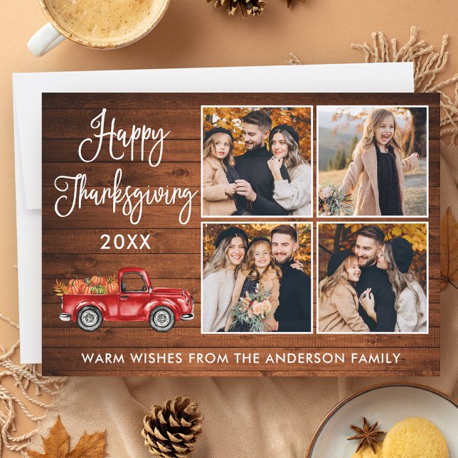 Foto av kalligrafi Wood Thanksgiving Lastbil 4 Julkort (Customize to add more text or photos to back of card.)