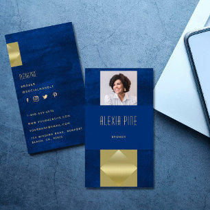 Foto av Klassi Modern Professionell Navy Blue Guld Visitkort
