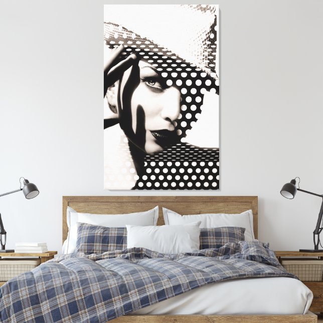 Foto av kvinnor i Black & White Polka dots Classy Canvastryck (Insitu (sovrum))