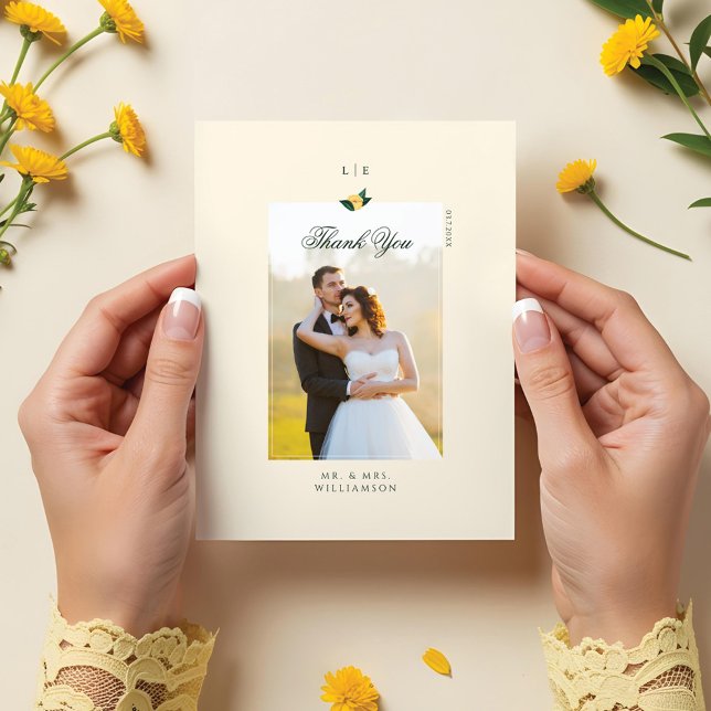 Foto av Lemon Blommar Blommigt Träd Elegant bröllo Vykort (Lemon Blossom Floral Tree Elegant Wedding Photo Postcard)