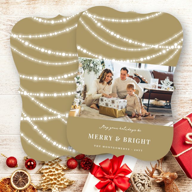 Foto av Ljus med god jul och ljus Julkort (Merry & Bright Stylish Christmas Sparkling Lights Photo Modern Holiday Card @ fat_fa_tin)