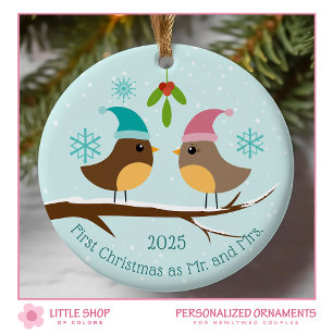 Foto av Love birds vid första jul Julgransprydnad Keramik