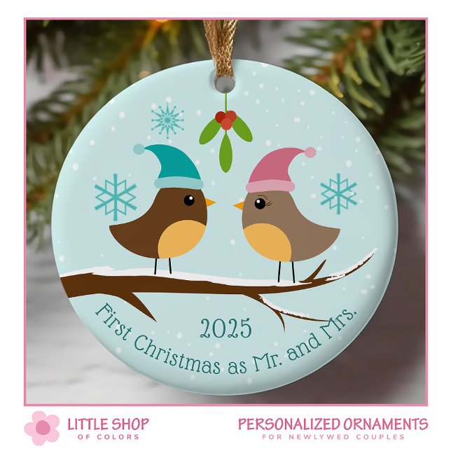 Foto av Love birds vid första jul Julgransprydnad Keramik (Skapare uppladdad)