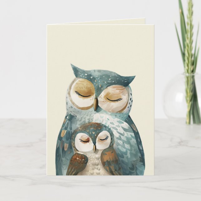 Foto av mamma Uggla & Owlet Woodland Mors dag Kort (Framsida)