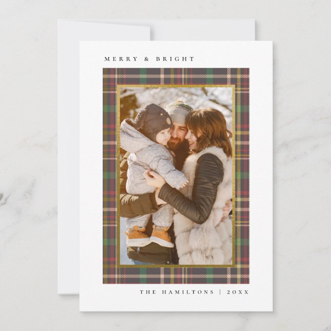 Foto av Merry & Bright Tartan-julfamiljen Julkort (Framsida)