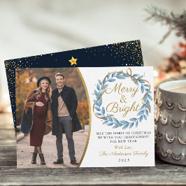 Foto av Merry och Bright Winter Wandan Guld Glitte Julkort