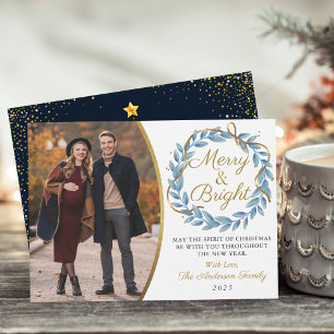 Foto av Merry och Bright Winter Wandan Guld Glitte Julkort