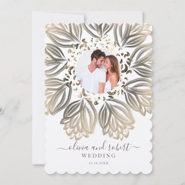 Foto av Metallic Silver och Guld Blommigt Bröllop Inbjudningar (Framsida)