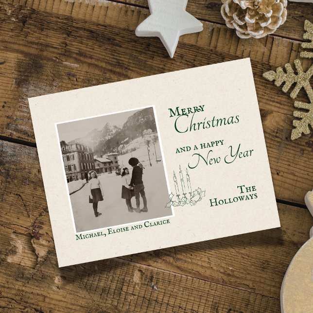 Foto av minimalistisk heltidsfantasinamera helg vykort (Celebrate the season with timeless charm using this vintage-inspired Christmas card.)