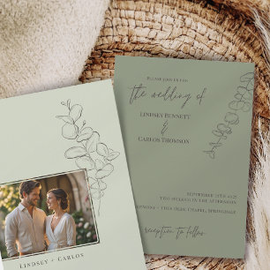 Foto av minimalistiskt handritat eukalyptus löv inbjudningar