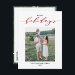 Foto av modern blandningstyp, rött Glad helg<br><div class="desc">Glad helg! Skicka Chrsemistmas önskemål till familj och vänner med det här anpassadet,  ett modernt vykort för helgdag. Den har blandad typografi med elegant och enkel typografi. Anpassa genom att lägga till namn och ett foto. Det här vykortet för calligraphy helgdag finns på andra kartonger.</div>