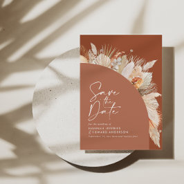 Foto av modern bohemisk teracotta pampas spara datumet