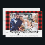Foto av modern Calligraphy Red Play Bröllop Julkort<br><div class="desc">Modern Calligraphy Script Red Play Bröllop-fotopatkort</div>
