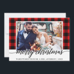 Foto av modern Calligraphy Red Play Bröllop Julkort<br><div class="desc">Modern Calligraphy Script Red Play Bröllop-fotopatkort</div>
