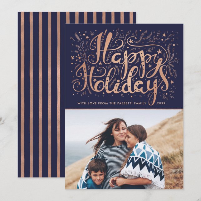 Foto av modern Glad helg-guldblomma (Faux) Julkort (Fram/baksida)