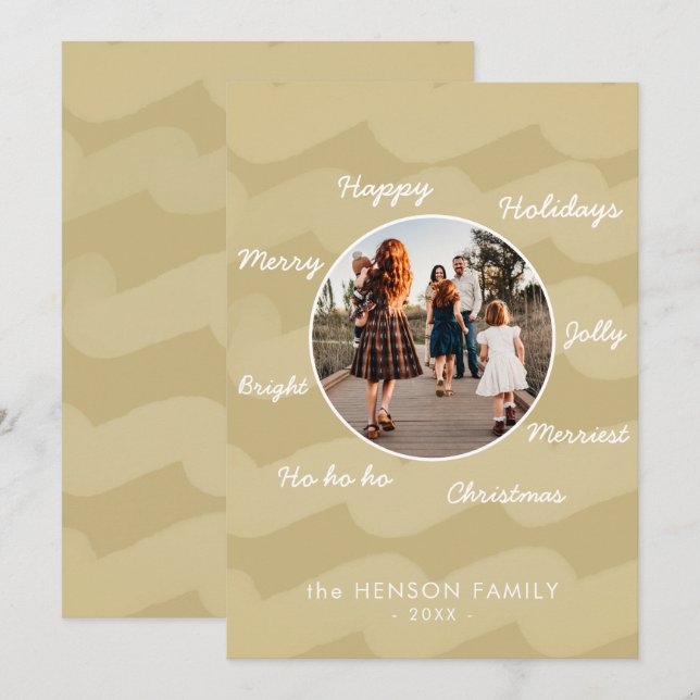 Foto av Modern Golden jul Önskemål-familjen Julkort (Fram/baksida)