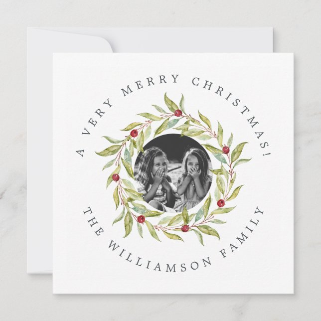 Foto av Modern jul Greenery Wandeberries Julkort (Framsida)