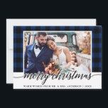 Foto av modern kalligrafi, blå papp Bröllop Julkort<br><div class="desc">Modern Calligraphy Script Blue Play Bröllop Photo Julkort</div>