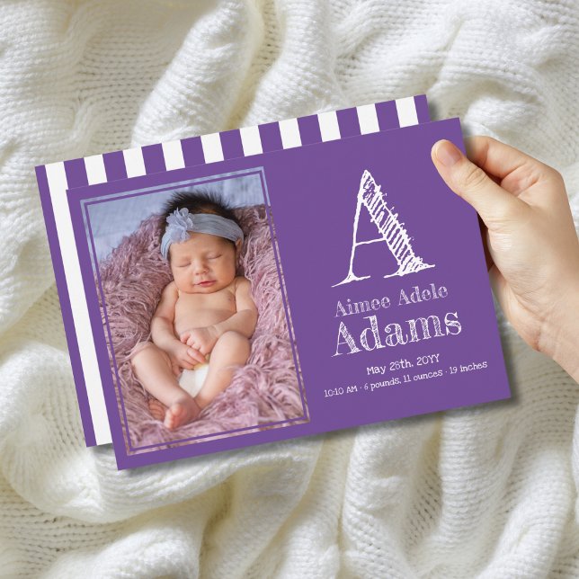 Foto av modern Lila Monogram Birth Stats Meddelande (Skapare uppladdad)