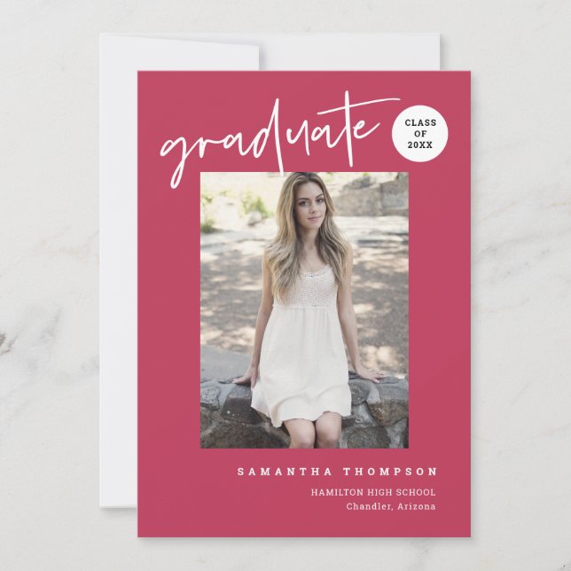 Foto av Modern Minimalist Magenta School Grad Part Inbjudningar (Framsida)