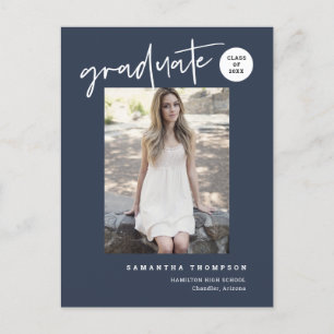 Foto av Modern Navy Blue College High School Grad Vykort