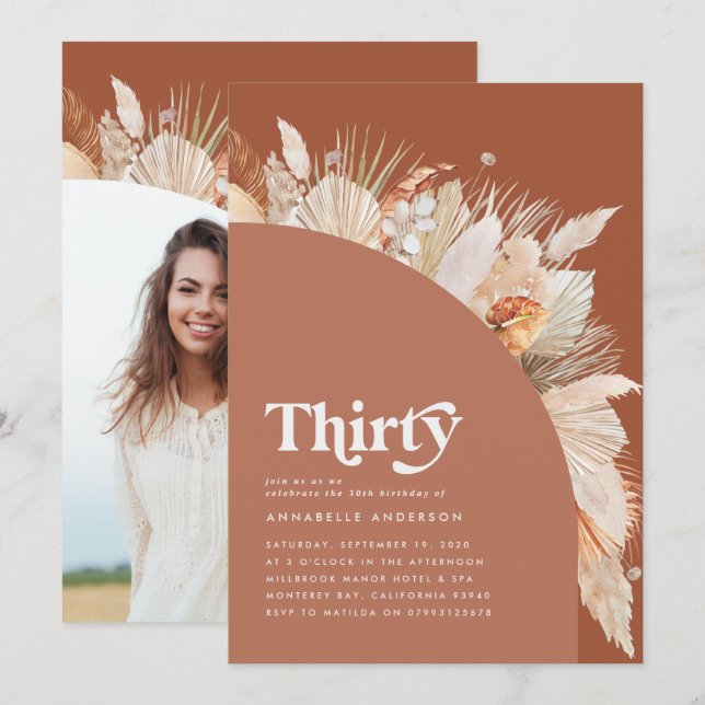 Foto av modern pampasgräs terracotta 30års födelse (Fram/baksida)