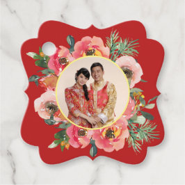 Foto av Modern rosa blommigt wandechinese bröllop Gåvor Etiketter