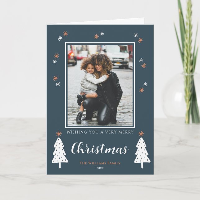 Foto av mycket God jul Modern Doodle Träd Helgkort (Framsida)