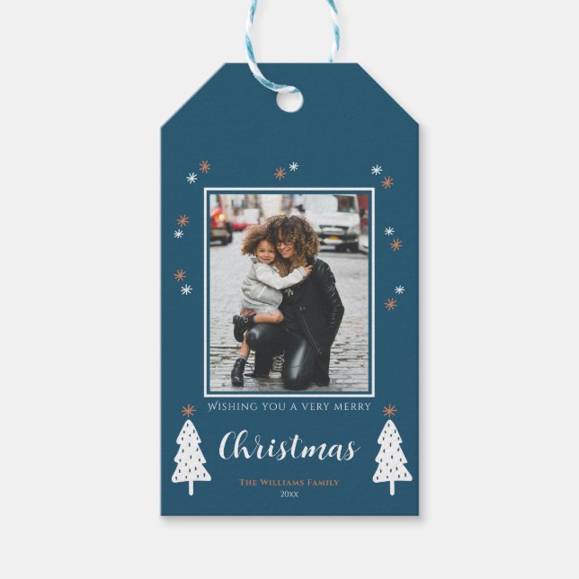 Foto av mycket God jul Modern Doodle Träd Presentetikett (Framsidan)