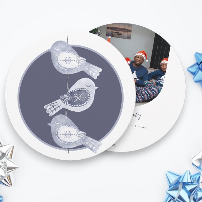 Foto av nordiska julblåfåglar julkort (Nordic Christmas Blue Birds Photo Holiday Cards from Ricaso)