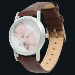 Foto av nyfödd baby och namn armbandsur<br><div class="desc">Ge ger henne en gåva som hon kommer att vårda och behålla,  personifiera kvinnoklockan med sin favoritbild av baby. Anpassa namn på eWatch.</div>