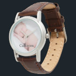 Foto av nyfödd baby och namn armbandsur<br><div class="desc">Ge ger henne en gåva som hon kommer att vårda och behålla,  personifiera kvinnoklockan med sin favoritbild av baby. Anpassa namn på eWatch.</div>