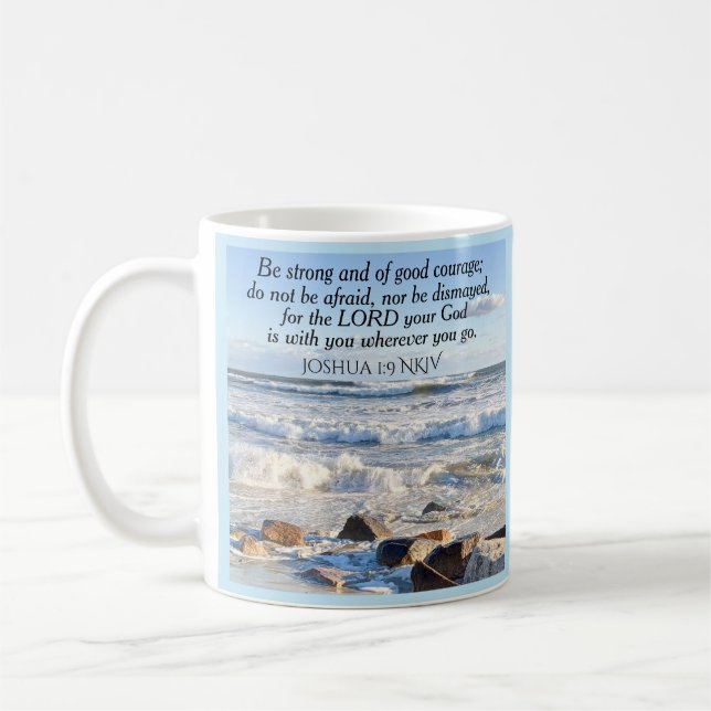 Foto av Ocean Courage Bible Verse Namn Blue Kaffemugg (Vänster)