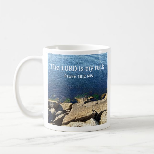 Foto av Ocean God is My Rock Bibelvers Blå Kaffemugg (Vänster)
