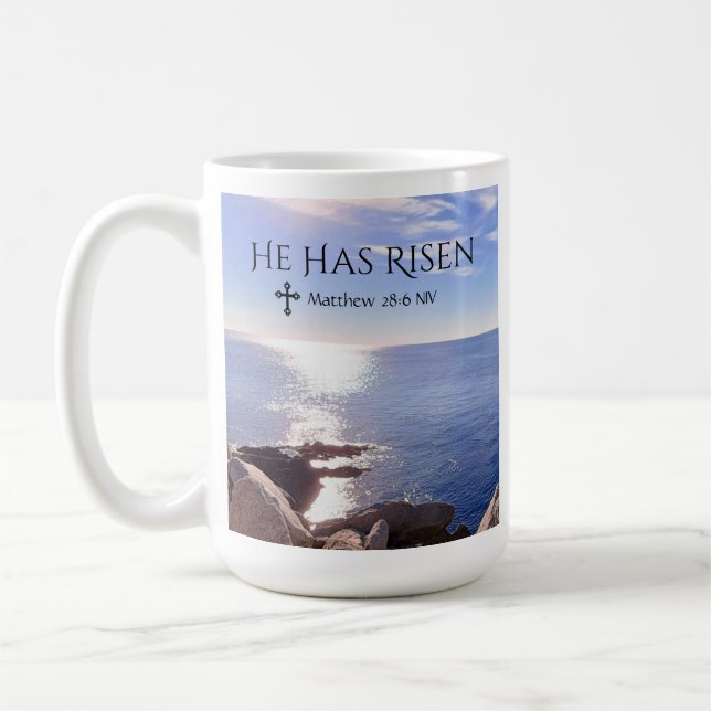 Foto av Ocean Kristus har Risen Bible Verse Påsk Kaffemugg (Vänster)