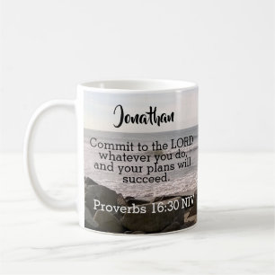 Foto av Ocean Shore Proverbs bibelvers framgång Kaffemugg