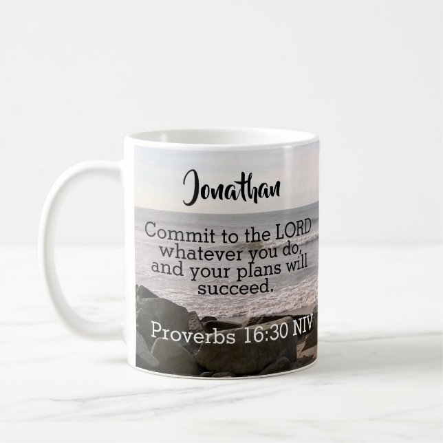Foto av Ocean Shore Proverbs bibelvers framgång Kaffemugg (Vänster)