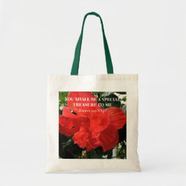 Foto av Orange Dubbla Hibiscus Flower Bible Verse Tygkasse