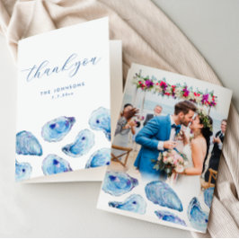 Foto av ostron Watercolor Beach Wedded Folded Phot Tack Kort